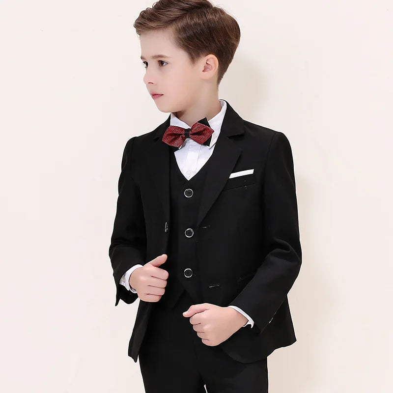 Kids Boys White Blazer Vest Pants 3PCS Set Children Baptism Wedding Prom Suit Baby Boy Elegant Dress Teenager Party Costume
