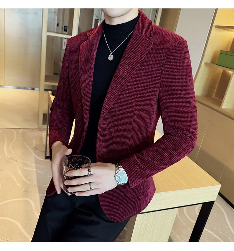 Autumn Winter New Chenille Velvet Suit Jacket Men's Casual Business Fashion Formal Party Coats  Tailcoat Men's Clothing 4XL-M