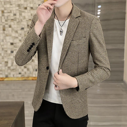 2026 Blazer Outdoor Men's Checked Fashion Business Trend Wedding Slimming Gentleman Casual Korean Travel High Formal Wear Blazer
