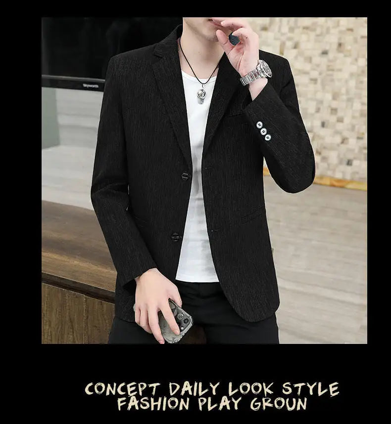 Blazer Men's Business Gentleman Korean Wedding Fashion Trend, Slim Fit, Breathable, Striped, Versatile, High-end Casual Blazer