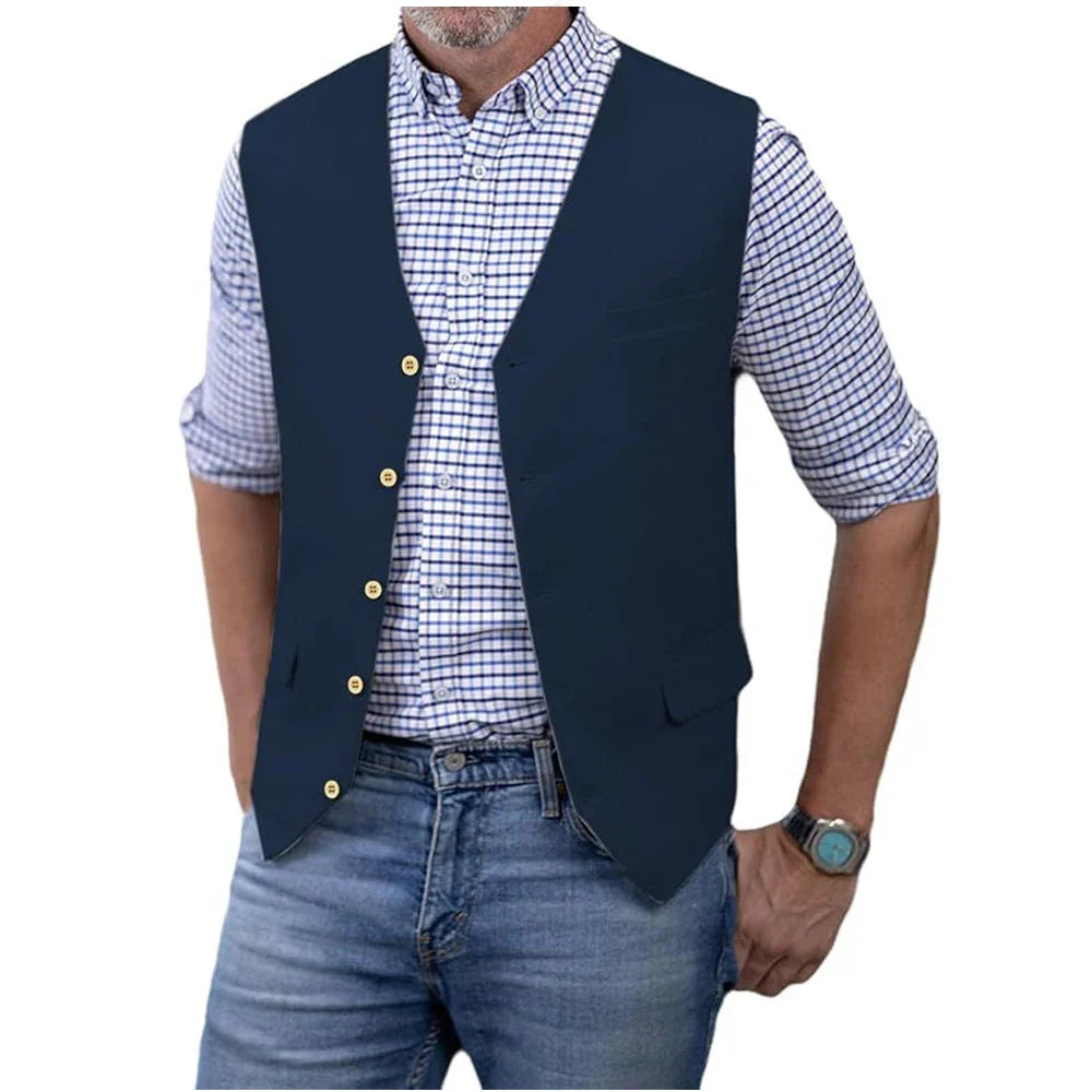 Men's Slim Fit Cotton Broadcloth Suit Vest for Men – Single Breasted Smart Casual Waistcoat for Weddings & Business Events