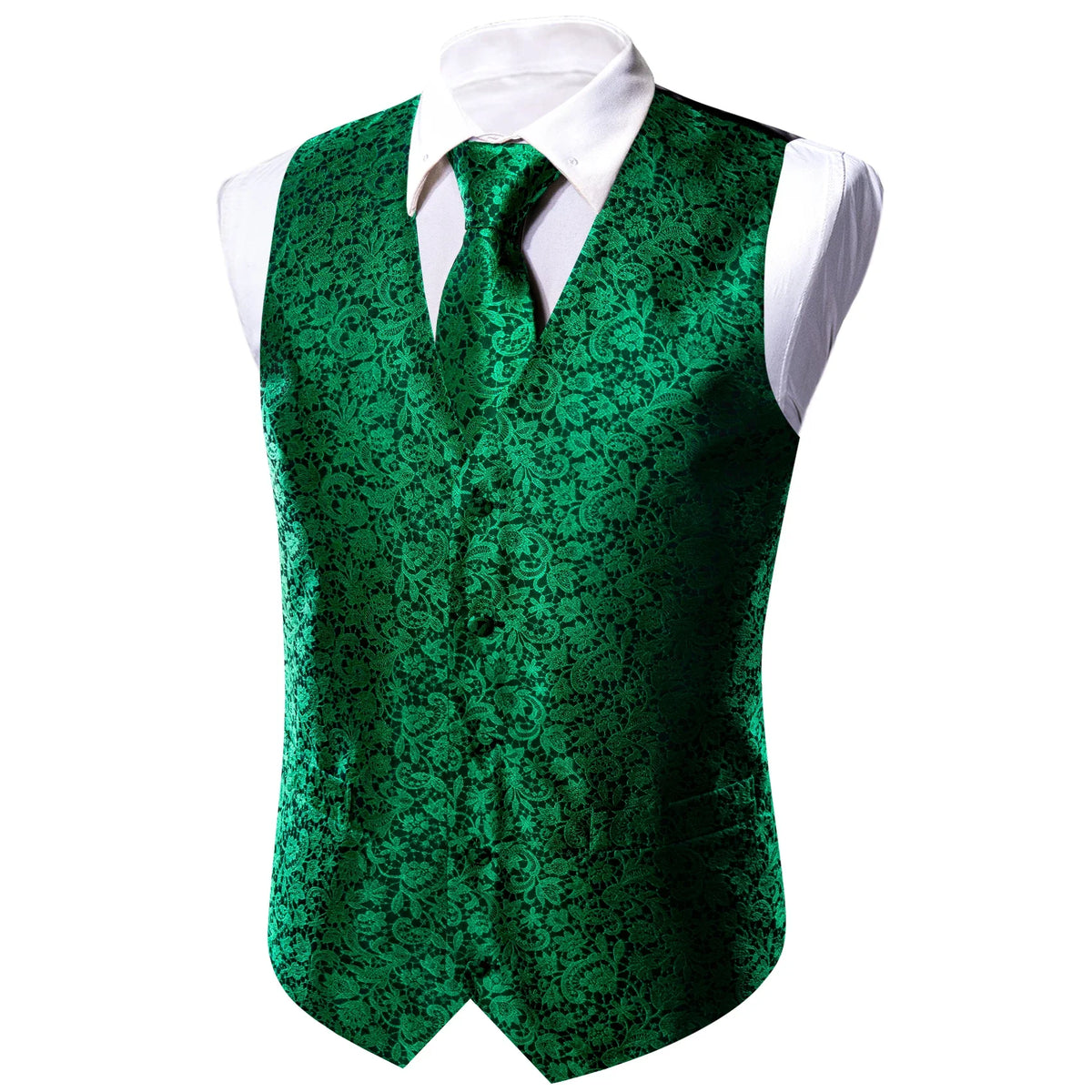 Men's Vest Embroidered Paisley Floral Waistcoat for Formal and Casual Wear — Green, Blue, Silver, Gray, Gold, Pink