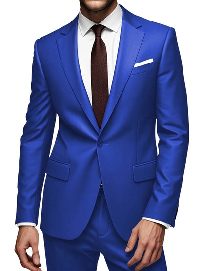 New Solid Slim Fit 2 Piece Wedding Men Suits Groom Tuxedos Formal Suit for Prom Party Busienss Best Man Notch Lapel Blazer Pants