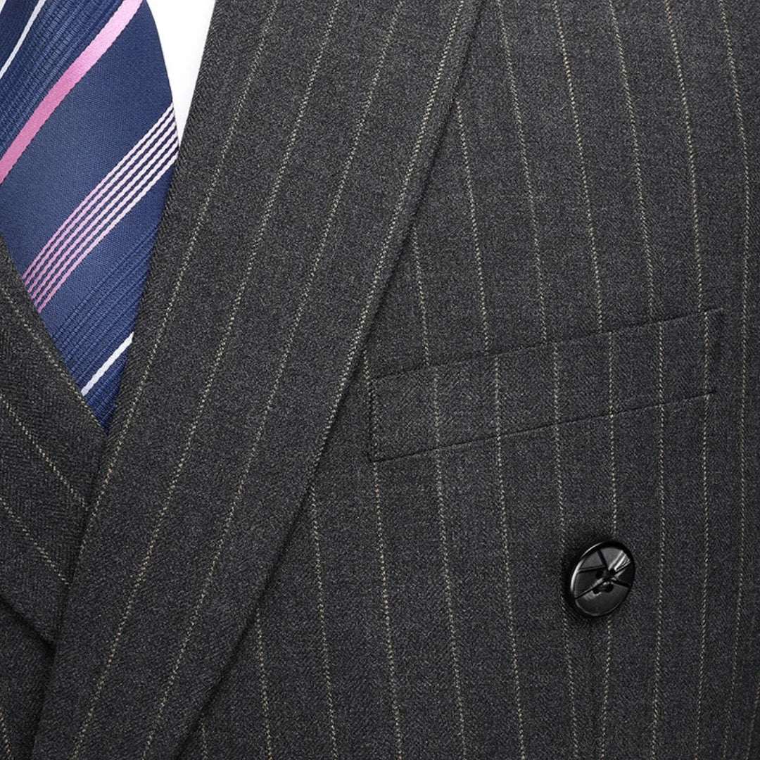 Men Suit Gray 2 Pieces Grid Stripe Double Button With Lapel For Wedding Birthday Business Banquet Work Daily Jacket And Pants