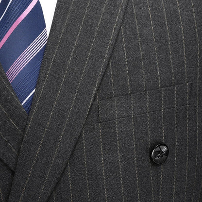 Men Suit Gray 2 Pieces Grid Stripe Double Button With Lapel For Wedding Birthday Business Banquet Work Daily Jacket And Pants