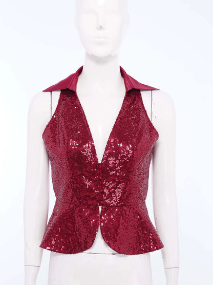 Womens Sequin Vest Lapel Sparkly Cosutme Sleeveless Vests Nightclub Jazz Dance Party Dressy Tops Rave Music Festival Waistcoat