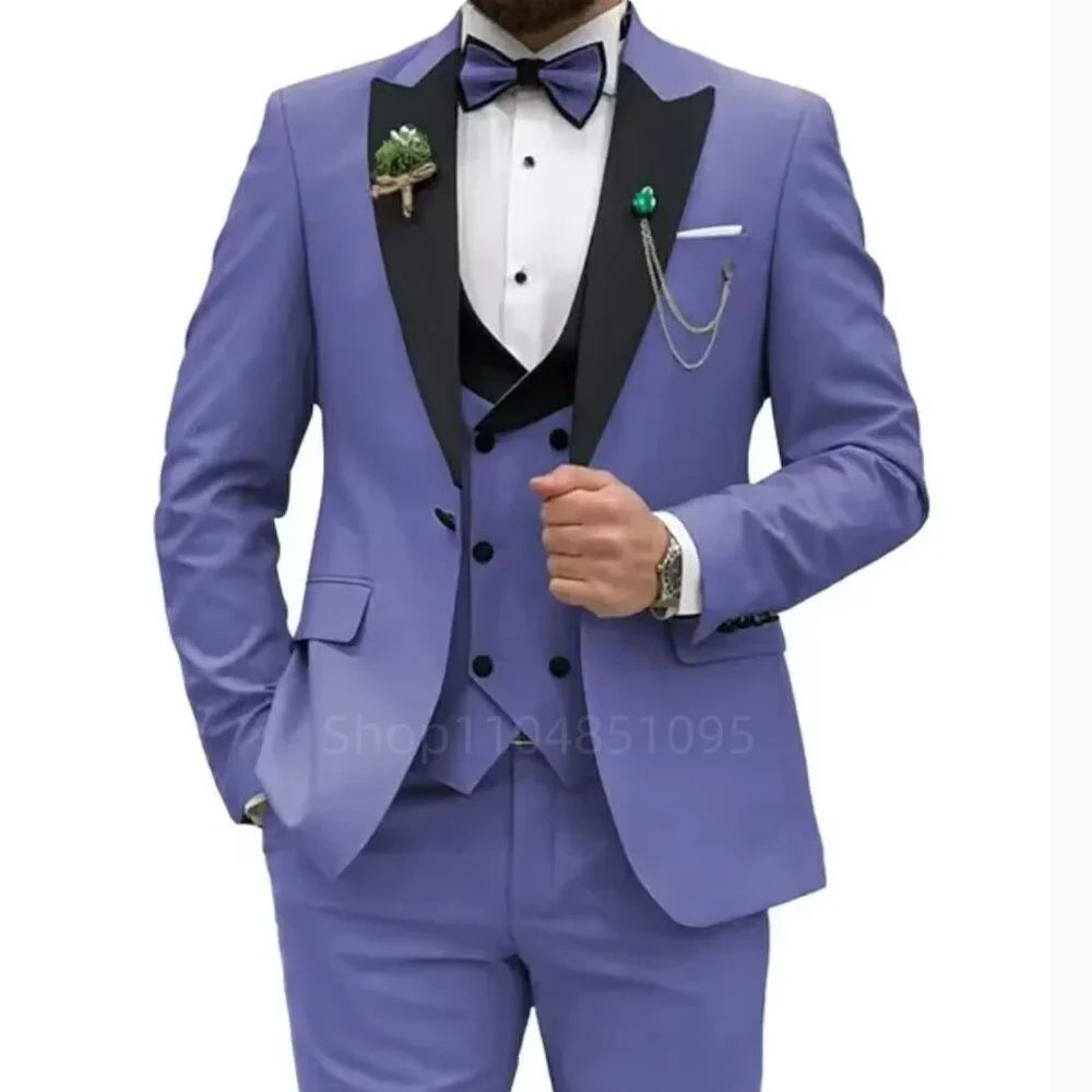 3-Piece Men's Suit Slim Fit Double Breasted Elegant Blazer Vest And Pants Set for Wedding Groom Tuxedo Business Party