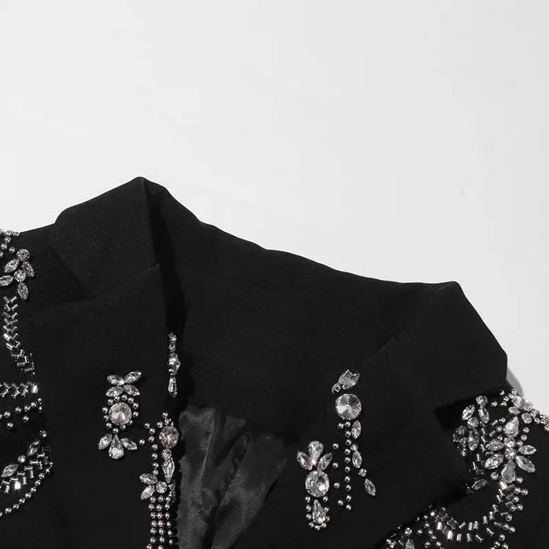Autumn New Women Stylish Blazer Heavy Craft Beaded Studded Diamonds Single Breasted Elegant Temperament Fashion Coat HK9958