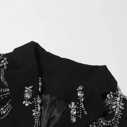Autumn New Women Stylish Blazer Heavy Craft Beaded Studded Diamonds Single Breasted Elegant Temperament Fashion Coat HK9958