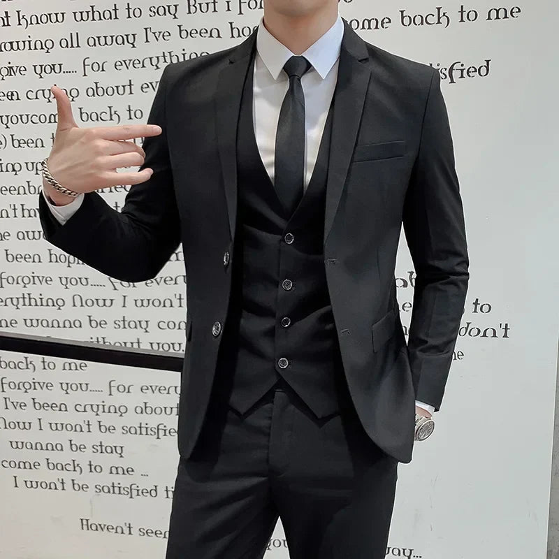 Men's 3-Piece Suit Slim Fit Blazer Vest Pants Set Business Formal Wedding