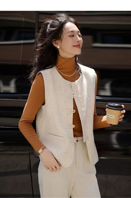 Women's Vest New Fashion Retro Chinese Vest Coat New Small Fragrant Vest Female Tops Sleeveless Jacket Chaleco Mujer Outerwear