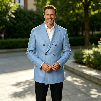 Men's Linen Blazer Double Breasted Casual Business 1Piece Jacket Slim Fit Formal Coat For Wedding Party Office Streetwear