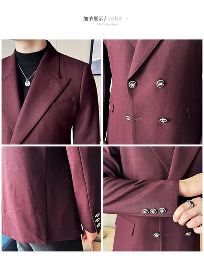 Autumn Winter Thickened Woolen Suit Jacket Men Double-breasted Casual Business Blazers Slim Fit Wedding Social Dress Coat M-4XL