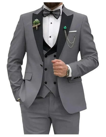 Slim Fit Peaked Lapel Formal Men Suits Solid Business Wedding Tuxedo Fashion Groom Outfit with Blazer Vest Pants for Prom Dinner