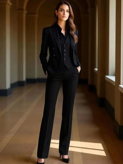 New Black 3 Piece Women's Suits Lady Business Office Tuxedo Jacket Vest Pants Set for Wedding Party Formal Occasions Office