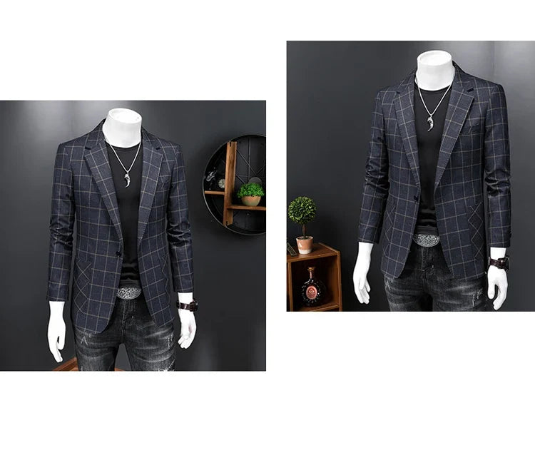 Top Quality Luxury Plaid Business Slim Fit Men Blazer Jacket 2024 Spring Autumn Casual Blazers For Men Elegant Dress Suit Jacket