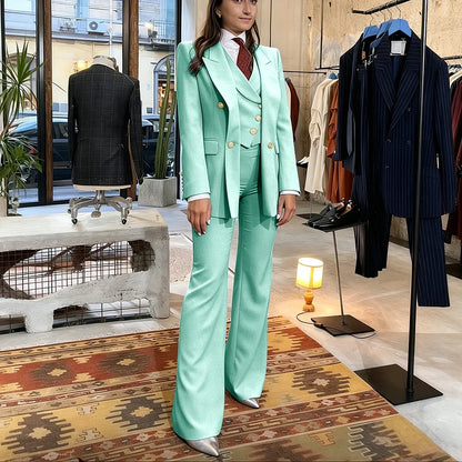 Elegant Women's Pink Double Breasted 3Piece Suit Autumn New Blazer+Vest+Pant Sets Formal Office Evening Party Outerwears