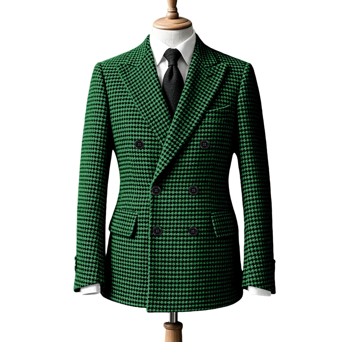 Men's Double Breasted Houndstooth Suit Jacket Classic Slim Fit Groom Wedding Blazer