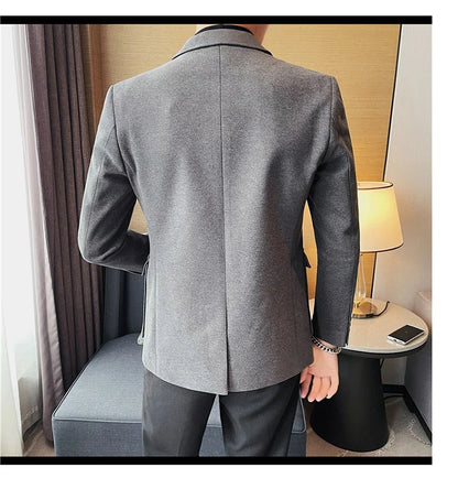 Winter Woolen Suit Jacket for Men Multiple Pockets Slim Fit Casual Business Blazers Masculino Wedding Streetwear Social Coats