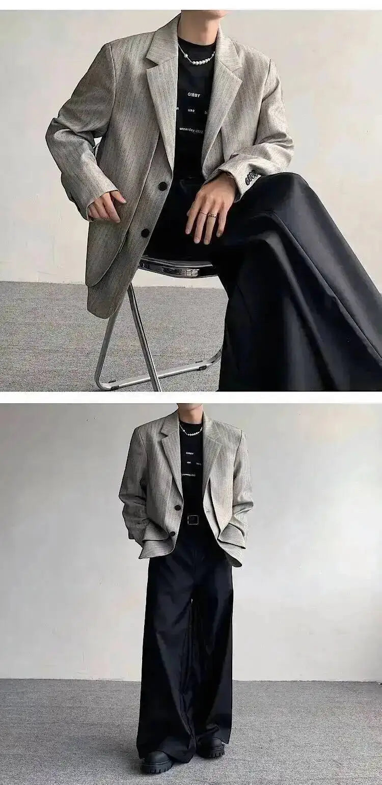 Layer Original Fake Design Two Piece Blazer Double Coat Men's 2025 Spring Elegant Temperament Stripe Casual Jacket JY7367