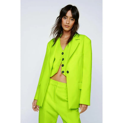Bright Green Women Pants Set  New Female Three Pieces(Blazer+Trousers+Vest) Conjuntos Para Mujeres 3 Piezas