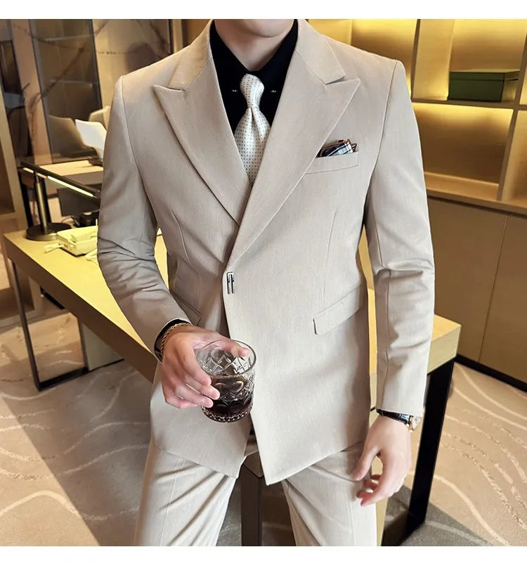 Men's 3-Piece Slim Fit Suit Set – Jacket, Vest & Pants for Wedding, Prom & Business