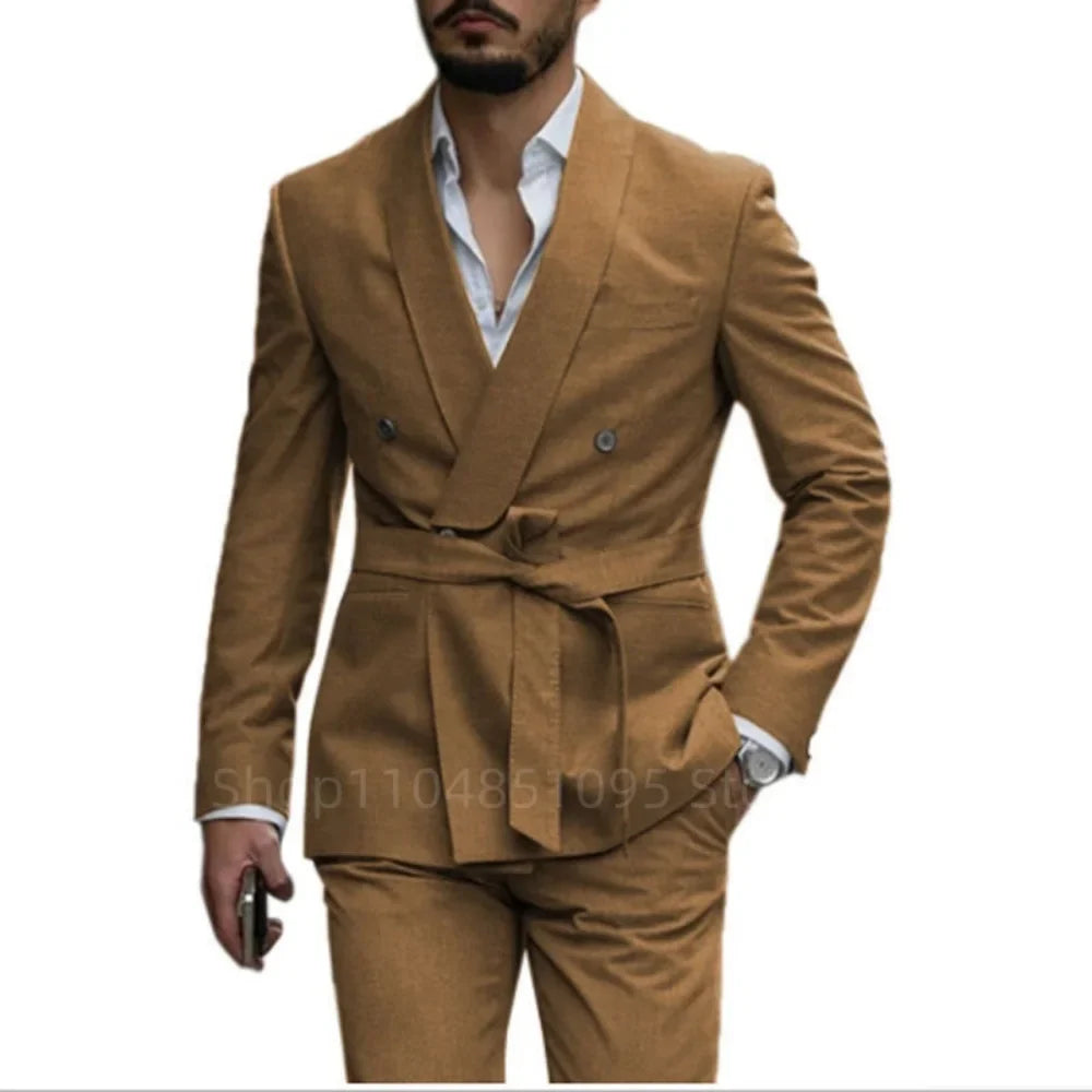 Slim Fit Shawl Lapel Men's Wedding Suits 2 Piece Formal Business Groom Wear Fashion Style Blazer Pants Tuxedos Costume Homme