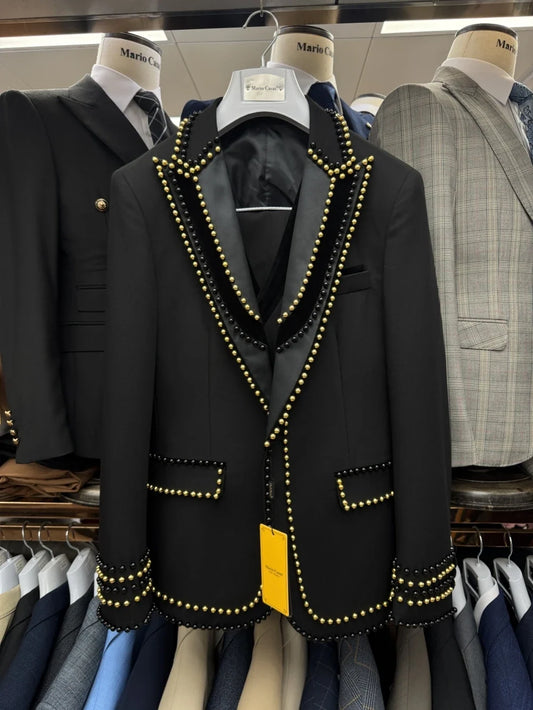 New Luxurious Men's Suits 3 Pieces Wedding Groom Sets Long Sleeve Slim Fit Suit Set Formal Occasions Wear Plus Size S-3XL