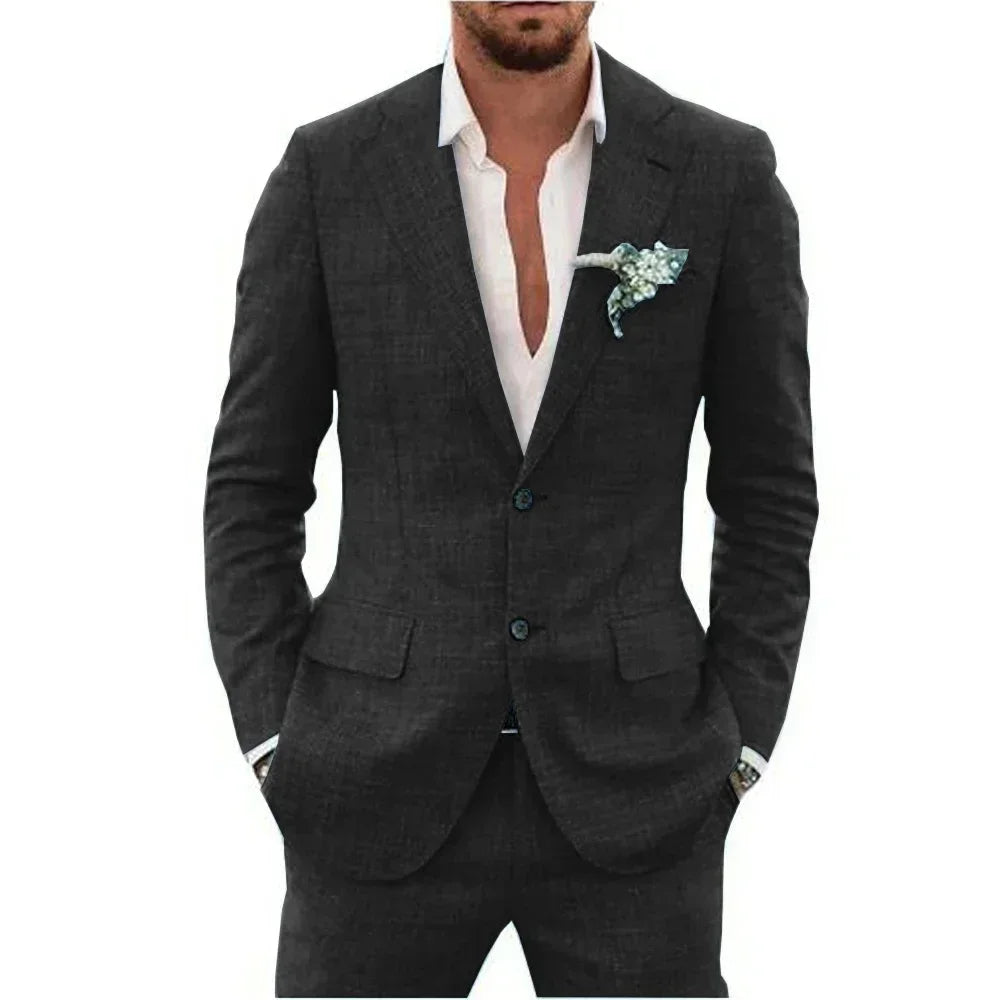 Terno de linho casual masculino, 2 peças, blazer, calça, conjunto slim fit, verão, praia, festa, casamento, baile, noivo, smokin