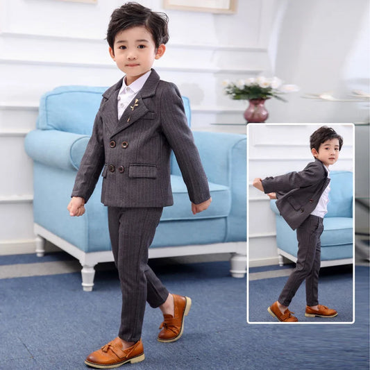 New Arrival Striped Boys Suits Formal Daily Casual Outfits Notch Lapel Double Breasted High-end Chic Kids Clothes 2 Piece