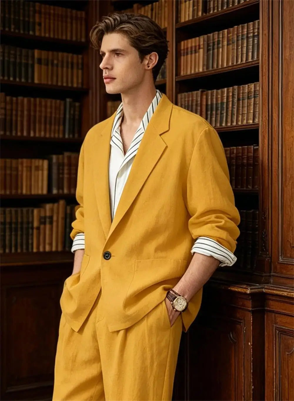 Men's Linen Blazer Suit Set Lightweight Breathable Casual Jacket Business Vacation Party Wedding Spring Summer Autumn Daily Wear
