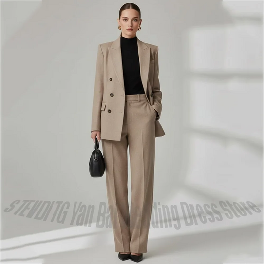 Womne's Double Breasted Suit Straight Fit Peak Lapel Jacket Pants High Quality Elegant Formal Commuter Office Wear Two Pieces