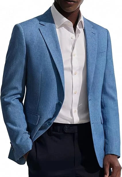 Men's Linen Blazer Slim Fit Notched Lapel 2-Button Sport Coat for Wedding, Business & Daily Wear