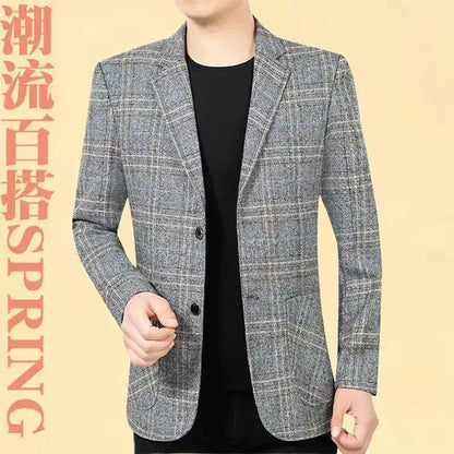 2026 Blazer Men's Fashionable Business Banquet Dance Singer Plaid Fitted Casual Trendy Wedding Banquet Dress Performance Blazer
