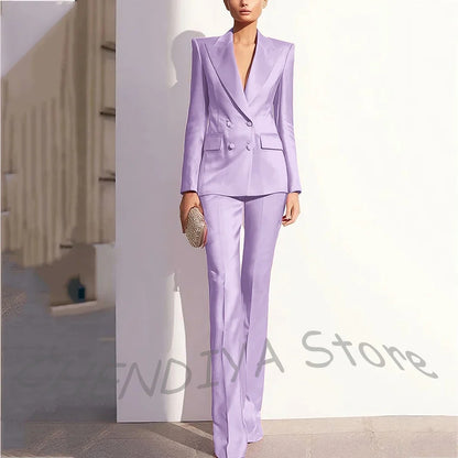 Luxury Satin Women Pants Suit Tailored Business Attire Dusty Rose 2 Piece Peak Lapel Straight Formal Outfit Daily Office Set