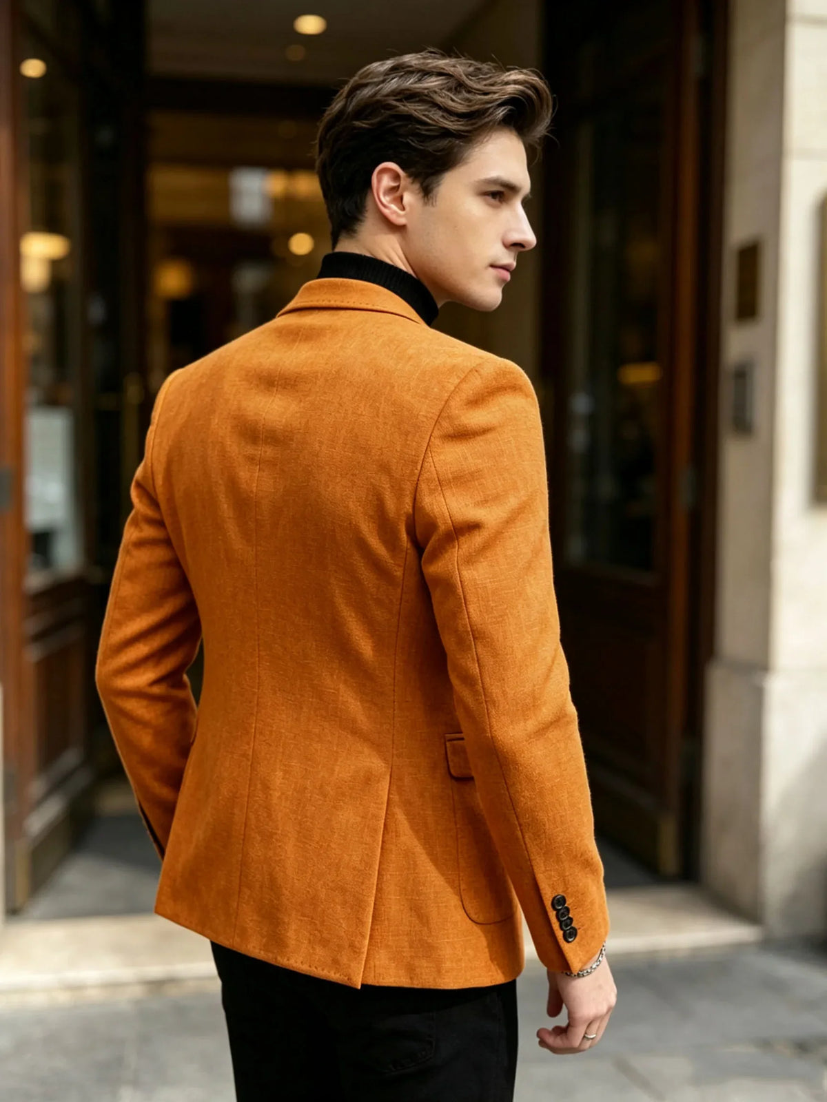 Cotton Linen Blend Men Suit Blazer Slim Fit Breathable Soft Man Jacket For Business Wedding Office Daily Vacation Outdoor Coat