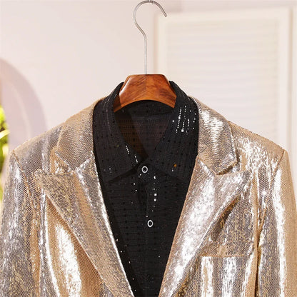 Men's Casual Blazers Suit Jackets Singer Silver Sequins Party Glitter Club Bar Concert Shiny Coat Stage Performance Costume