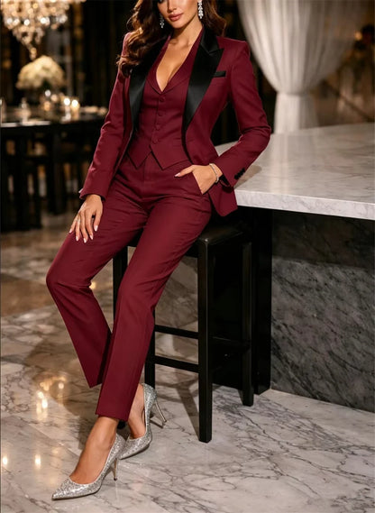 Women’s Suit Set 3 Piece Elegant Formal Slim Fit Luxury Wedding Guest Outfit Evening Party Wear Blazer+Vest+Pant