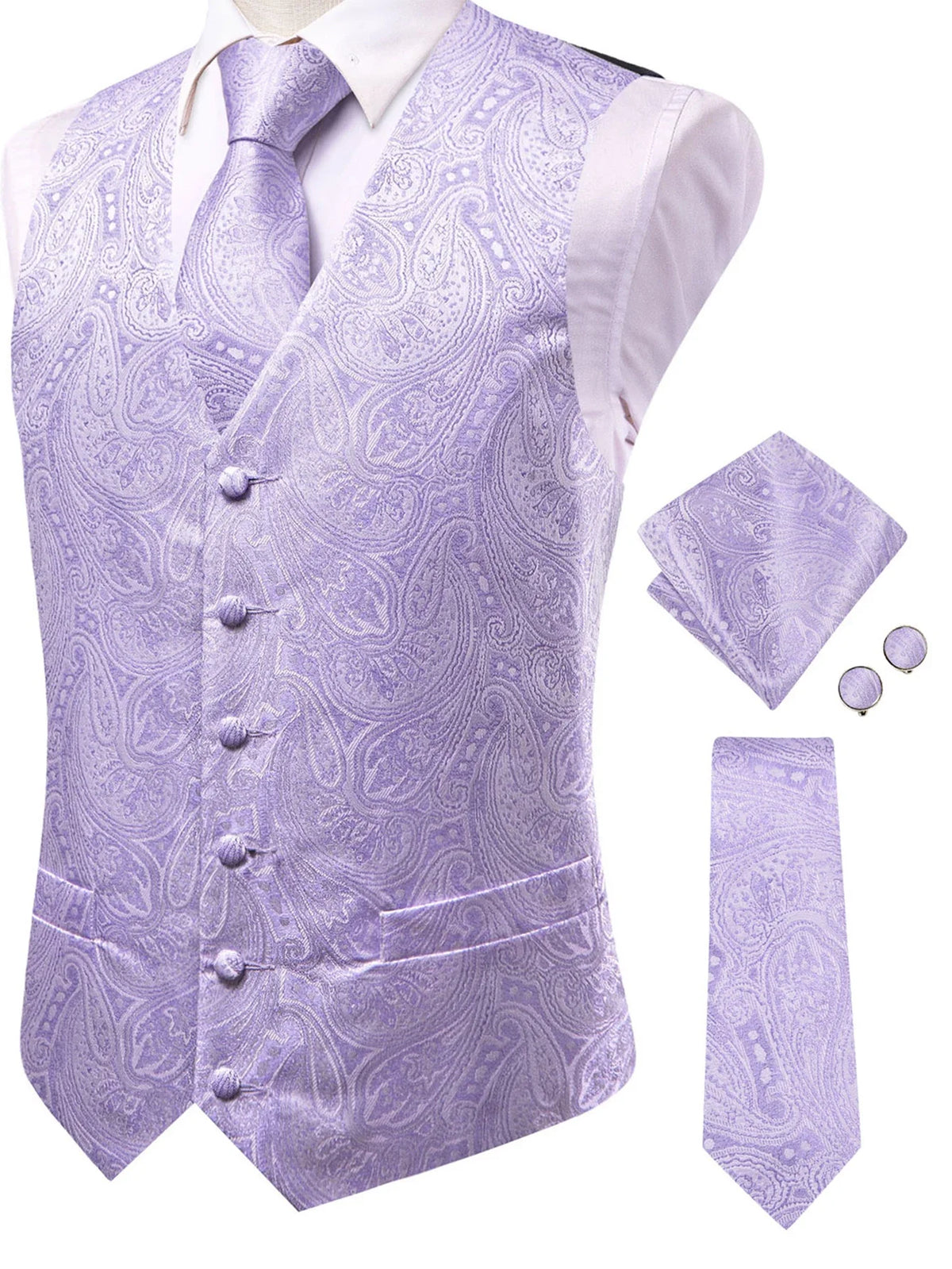 Men's Paisley Waistcoat Set – Single Breasted Vest with Matching Tie for Weddings and Formal Events