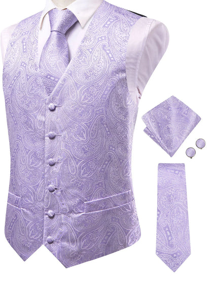 Men's Paisley Waistcoat Set – Single Breasted Vest with Matching Tie for Weddings and Formal Events