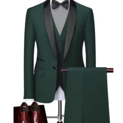 Men's Black White Slim Fit Three Piece Suit Set Large Size Autumn Wedding Party Blazer Coat Pants Vest Fashion Male Outfit