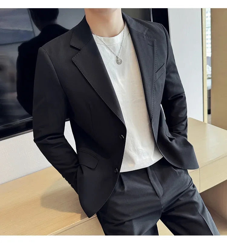 Tencel High Tech Fabric Men Spring Summer Thin Suits 2 Pieces (jacket+pants) Business Casual Office Wedding Groom Dress Suit