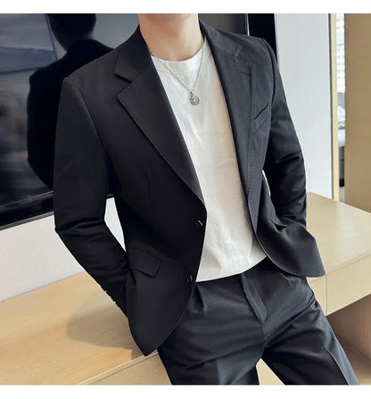 Tencel High Tech Fabric Men Spring Summer Thin Suits 2 Pieces (jacket+pants) Business Casual Office Wedding Groom Dress Suit