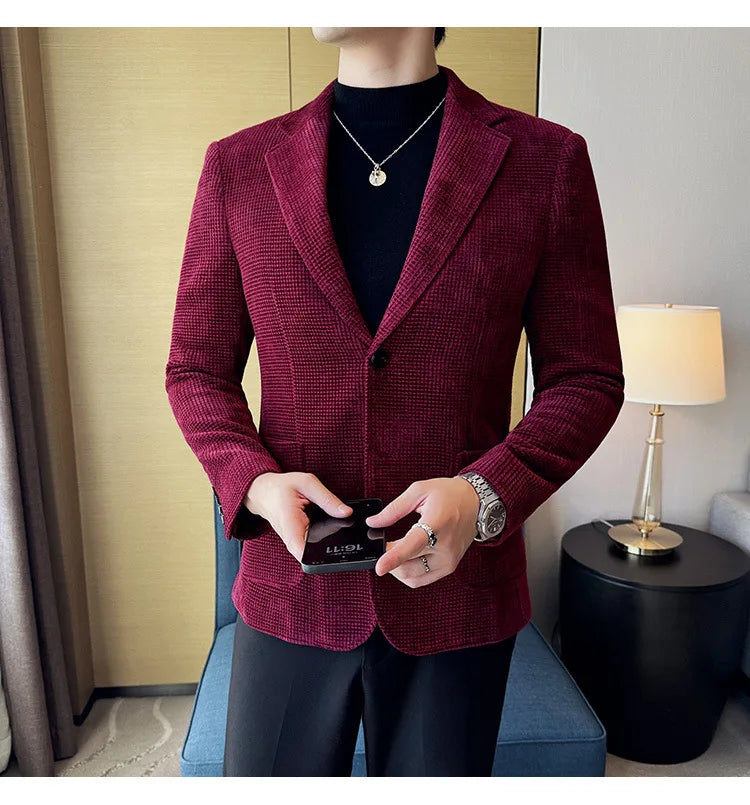 Autumn Winter New Chenille Velvet Suit Jacket Men's Casual Business Fashion Formal Party Coats  Tailcoat Men's Clothing 4XL-M