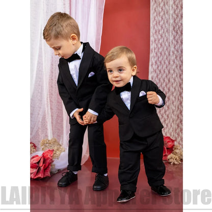Baby Boys Formal Suit Set Shawl Lapel Tuxedo Blazer Pants Bowtie Pageboy Outfit For Wedding Birthday Party Wear 2 Piece