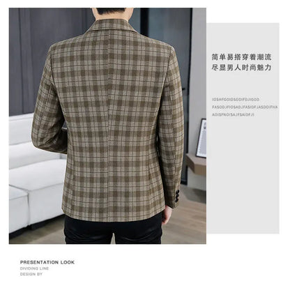 Men's Smart Casual Plaid Blazer – Single Breasted, Slim Fit, Spring Autumn