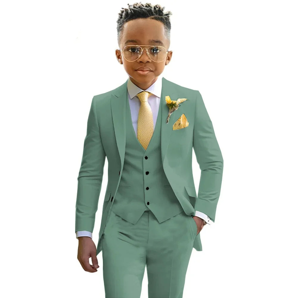 Formal Boys Suits Wedding Tuxedo 3 Pieces 2-20T Kids Slim Fit Jacket Vest Pants Birthday Party Sets School Performance Outfit