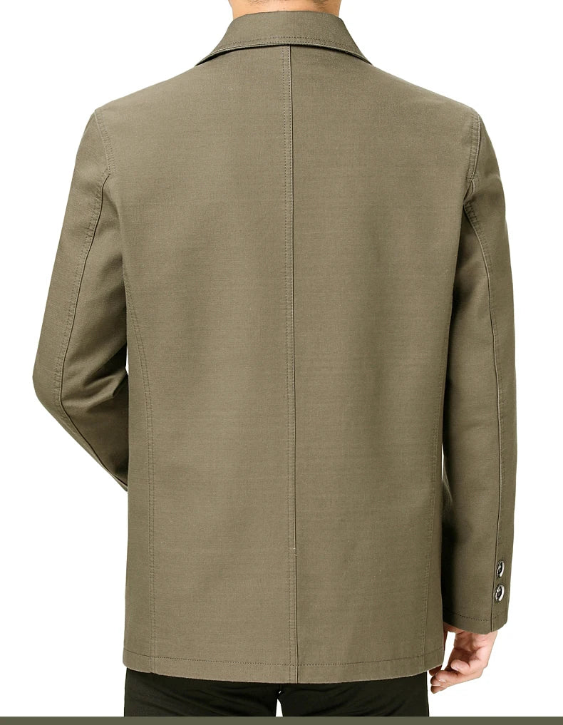 Men's Middle-Aged Cotton Jacket Spring Autumn Lapel Trench Coat Large Size with Buttons Fashionable Classic Outerwear