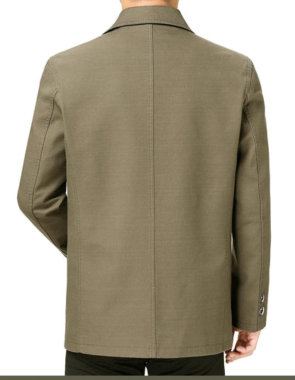 Men's Middle-Aged Cotton Jacket Spring Autumn Lapel Trench Coat Large Size with Buttons Fashionable Classic Outerwear