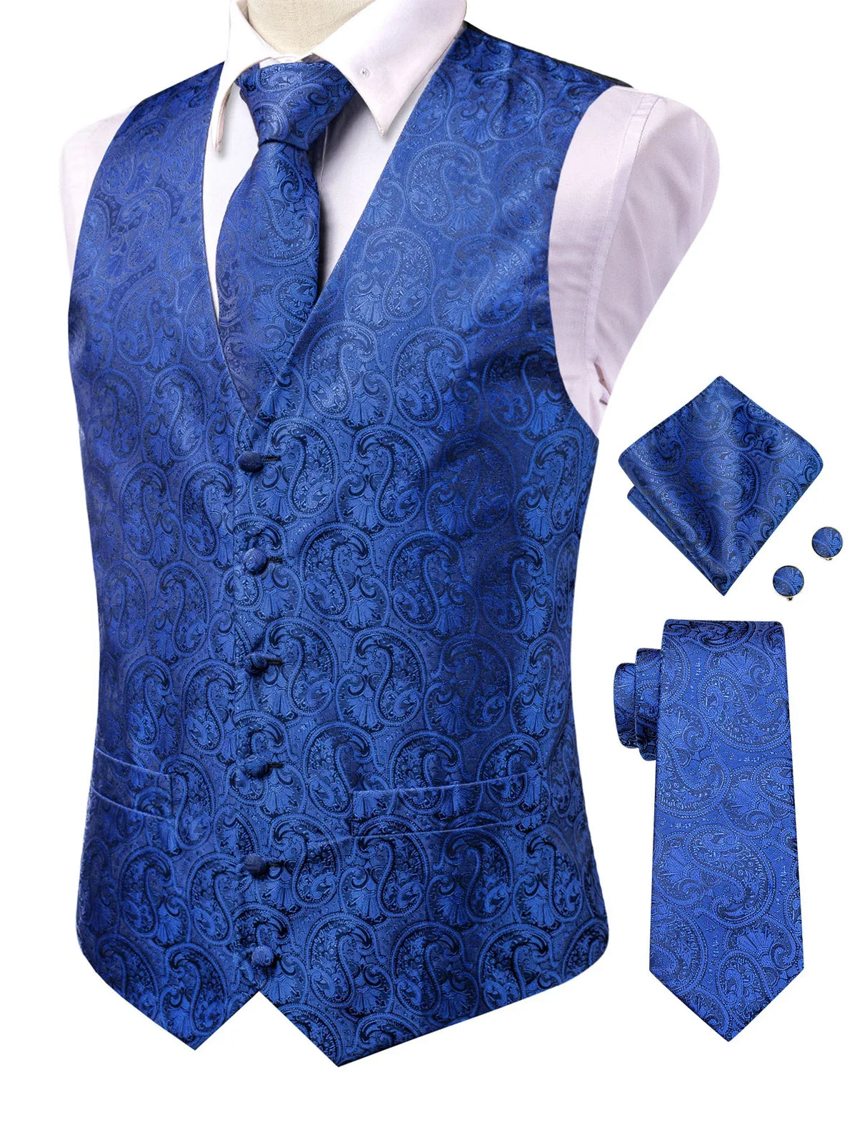 Men's Suit Vest Set Paisley Jacquard Single Breasted 4-Piece Wedding & Banquet